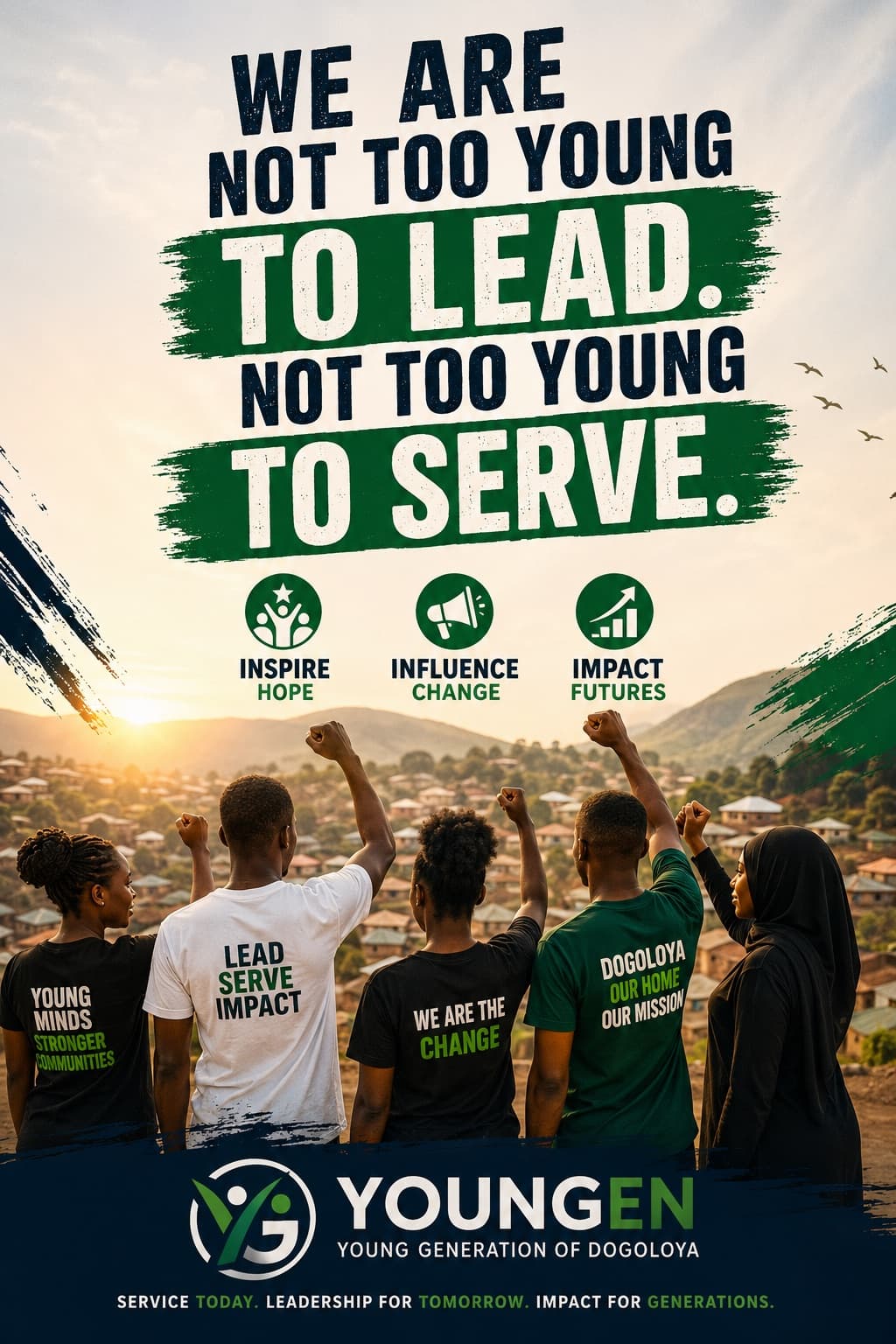 WE ARE NOT TOO YOUNG TO LEAD NOT TOO YOUNG TO SERVE.